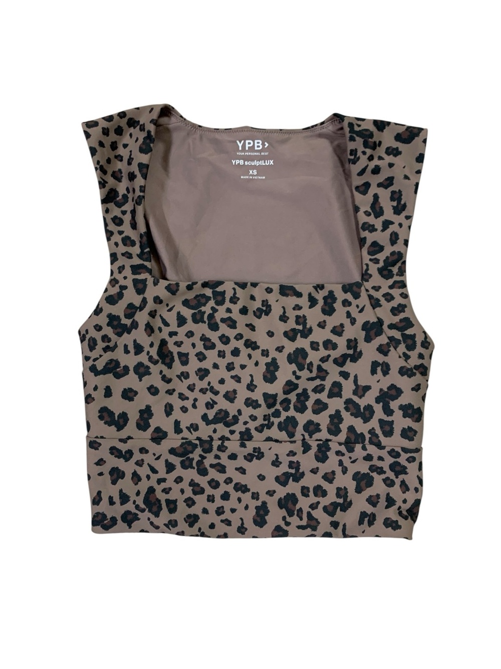 YPB SculptLUX XS Leopard Print Crop Top Square Neck Athleisure Gym Y2K